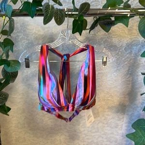 Athena Kaliedostripe Kalena Halter Bikini Top, Multi-Color, Women’s Size 38B/C